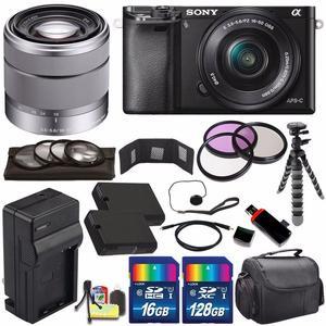 Sony Alpha a6000 Mirrorless Digital Camera with 16-50mm Lens (Black) + Sony SEL 1855 18-55mm Zoom Lens + 144GB Bundle 16