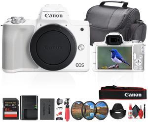 Canon EOS Kiss M / M50 Mirrorless Camera (White) With Accessories Bundle