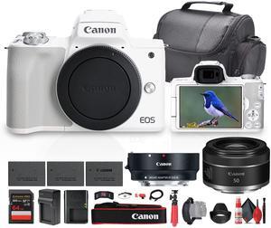 Canon EOS Kiss M / M50 Mirrorless Camera (White) With Accessories Bundle