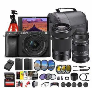 Sony Alpha a6100 Mirrorless Camera with 16-50mm OSS II and 55-210mm Zoom Lenses - Bundle