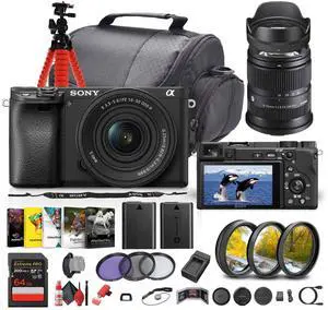 Sony a6400 Mirrorless Camera with 16-50mm f/3.5-5.6 II Lens (Black) - Bundle