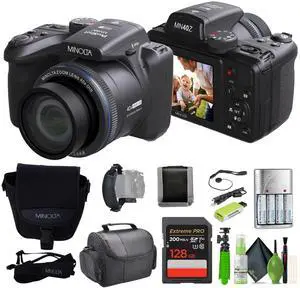 Minolta 20 Mega Pixels 40x Optical Zoom Digital Camera, 1080p FHD Video Bundle, Black