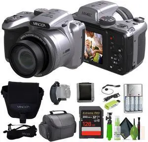 Minolta 20 Mega Pixels 40x Optical Zoom Digital Camera, 1080p FHD Video Bundle, Silver