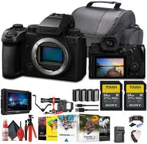 Panasonic Lumix S5 IIX Mirrorless Camera + 4K Monitor + 2 x 64GB Memory Cards + More