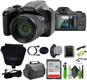 Minolta Pro Shot 20 MP HD Digital Camera with 67x Zoom, 1080p HD Video Bundle (Black)