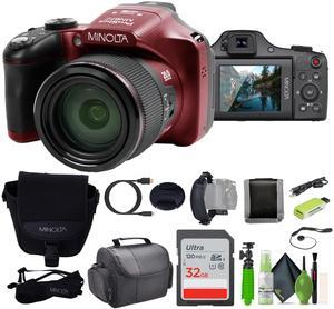 Minolta Pro Shot 20 MP HD Digital Camera with 67x Zoom, 1080p HD Video Bundle (Red)
