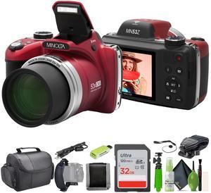 Minolta Pro Shot MN53Z 16 MP HD Digital Camera with 53x Zoom, 1080p HD Video Bundle (Red)