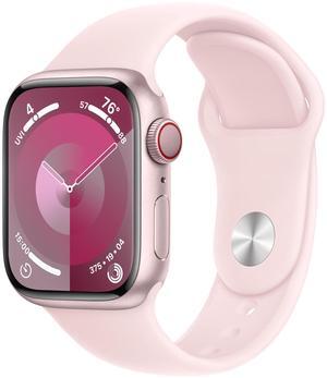 Apple Watch Series 9 [GPS + Cellular 41mm] Smartwatch with Pink Aluminum Case with Pink Sport Band S/M.