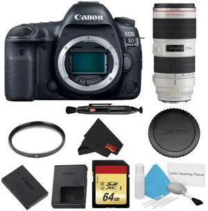 Canon EOS 5D Mark IV DSLR Camera (Body Only) Basic Filter & Memory Kit w/ 70-200mm 2.8L USM is II Lens - International M