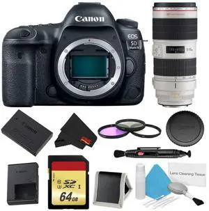 Canon EOS 5D Mark IV DSLR Camera (Body Only) 3 Piece Filter & Memory Kit w/ 70-200mm 2.8L USM is II Lens - International