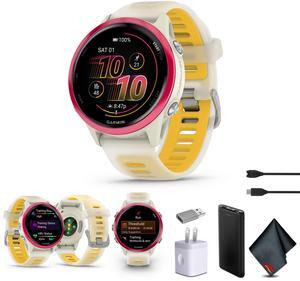 Garmin Forerunner 570 Running Smartwatch, 42MM WiFi, GPS Fitness Smart Watch For Men And Women, Raspberry Aluminum with Translucent Bone/Mango Band, Bundle