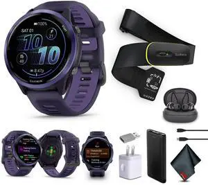 Garmin Forerunner 570  47MM, Indigo Aluminum with Translucent Imperial Purple/Indigo Band , Air Pro EarBuds