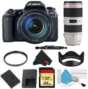 Canon EOS 77D DSLR Camera with 18-135mm Lens Bundle w/ Memory Kit + Bonus 70-200mm Lens (Intl Model)