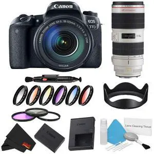 Canon EOS 77D DSLR Camera with 18-135mm Lens Bundle w/ 9 Piece Filter Kit + Bonus 70-200mm Lens (Intl Model)