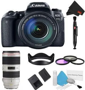 Canon EOS 77D DSLR Camera with 18-135mm Lens Bundle w/ 3 Piece Filter Kit + Bonus 70-200mm Lens (Intl Model)