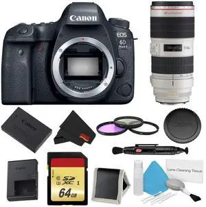 Canon EOS 6D Mark II DSLR Camera (Body Only) 3 Piece Filter w/ Memory Bundle + Canon EF 70-200mm f/2.8L IS II USM Lens - Intl Model
