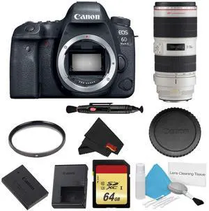 Canon EOS 6D Mark II DSLR Camera (Body Only) Basic Filter w/ Memory Bundle + Bonus Canon EF 70-200mm f/2.8L IS II USM Lens - Intl Model