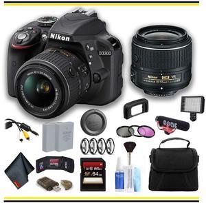 Nikon D3300 DSLR Camera with 18-55mm Lens dvanced Bundle W/ Bag, Extra Battery, LED Light, Mic, Filters and More