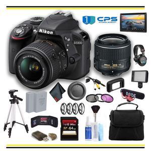 Nikon D3300 DSLR Camera with 18-55mm Lens Professional Bundle W/ Bag, Extra Battery, LED Light, Mic, Filters, Tripod, Monitor and More