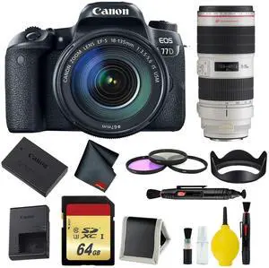 Canon EOS 77D DSLR Camera with 18-135mm USM Lens Memory and Filter Kit w/ Bonus 70-200mm Lens