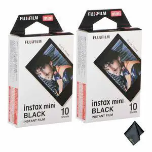 2xFUJIFILM INSTAX MINI Black Instant Film (10 Exposures), Microfiber Cleaning Cloth, Bundle