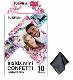 FUJIFILM INSTAX MINI Confetti Instant Film (10 Exposures), Microfiber Cleaning Cloth, Bundle