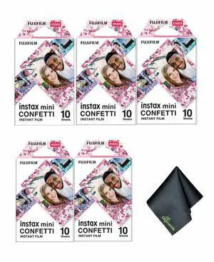 5xFUJIFILM INSTAX MINI Confetti Instant Film (10 Exposures), Microfiber Cleaning Cloth, Bundle