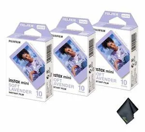 3xFUJIFILM INSTAX MINI Soft Lavender Instant Film (10 Exposures), Microfiber Cleaning Cloth, Bundle