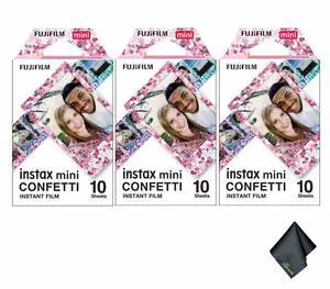 3xFUJIFILM INSTAX MINI Confetti Instant Film (10 Exposures), Microfiber Cleaning Cloth, Bundle