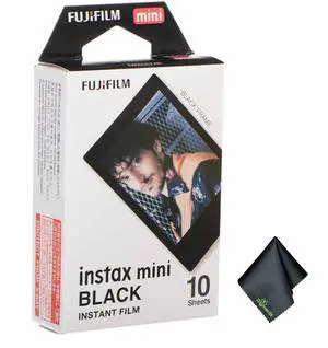 FUJIFILM INSTAX MINI Black Instant Film (10 Exposures), Microfiber Cleaning Cloth, Bundle