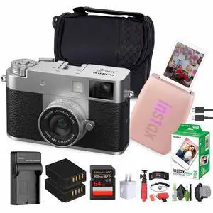 FUJIFILM X Digital Camera (Silver), MINI LINK 3 Smartphone Printer(Rose Pink)