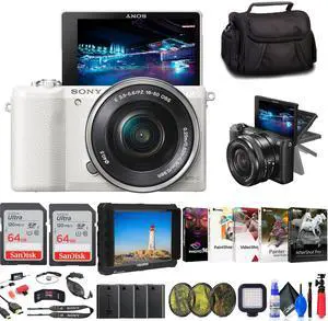Sony Alpha a5100 Mirrorless Digital Camera (White) with 16-50mm Lens + 64GB Card + More