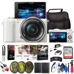 Sony Alpha a5100 Mirrorless Digital Camera (White) with 16-50mm Lens + 64GB Card + More