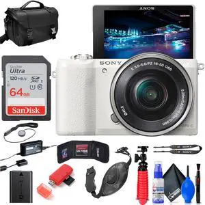 Sony Alpha a5100 Mirrorless Digital Camera (White) with 16-50mm Lens + 64GB Card + More