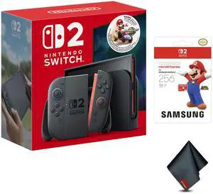 Nintendo Switch 2 Console Bundle with Mario Kart World Game  7.9 HDR Touchscreen, Joy-Con 2, 4K Dock, Game Chat, TV & Handheld Play Modes With microSD Express Memory Card 256GB + Cleaning Cloth