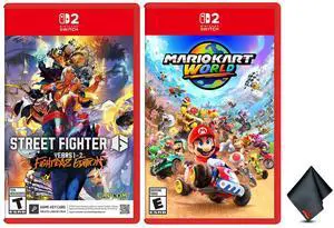 Nintendo Mario Kart World for Switch 2 + STREET FIGHTER 6 Year 1-2 Fighters Edition + Microfiber Cleaning Cloth
