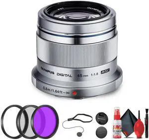 Olympus M.Zuiko Digital 45mm f/1.8 Lens (Silver) Bundle