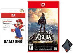Nintendo The Legend of Zelda: Breath of the Wild  Switch 2 Edition Bundle With Samsung microSD Express Card 256GB + Microfiber Cleaning Cloth