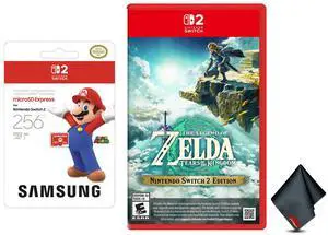 Nintendo The Legend of Zelda: Tears of the Kingdom  Switch 2 Edition Bundle With Samsung microSD Express Card 256GB + Microfiber Cleaning Cloth