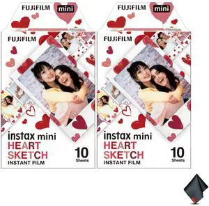 FUJIFILM INSTAX MINI Heart Sketch Instant Film (20 Exposures) Bundle