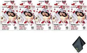 FUJIFILM INSTAX MINI Heart Sketch Instant Film (50 Exposures) Bundle