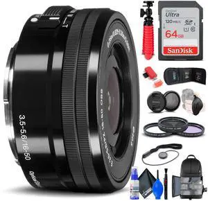 Sony E PZ 16-50mm f/3.5-5.6 OSS Lens + Filter Kit + BackPack + 64GB Card + More