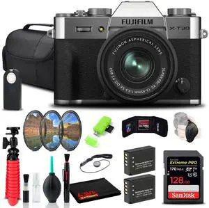FUJIFILM X-T30 II Camera + 15-45mm Lens (SR) + 128GB SD Card + Batteries/Charger