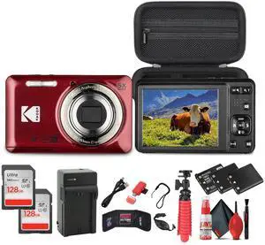 Kodak Pixpro FZ55 Digital Camera in Red (FZ55RD) Bundle with Accessories