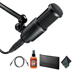 Audio-Technica AT2020 Cardioid Condenser Microphone (Black), Diginerds Microfiber Cleaning Cloth, Goby Labs Microphone cleaner, 10 Ft XLR Cable, Bundle