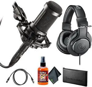Audio-Technica AT2035 Cardioid Condenser Microphone, Studio Monitor Headphones