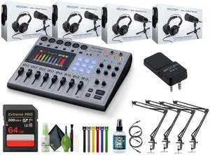 Zoom PodTrak P8 Podcast Recorder, BTA-2 Adapter, Pack of 4 Zoom ZDM-1 Mic Pack