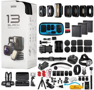 GoPro HERO13 Black with HB-Series Lens Collection - Action Camera + 64GB Card, 50 Piece Accessory Kit and 2 Batteries
