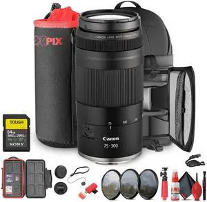 Canon RF 75-300mm F4-5.6 Lens + 58mm 3 PC Filter Kit + Sling Backpack + More (Bundle)
