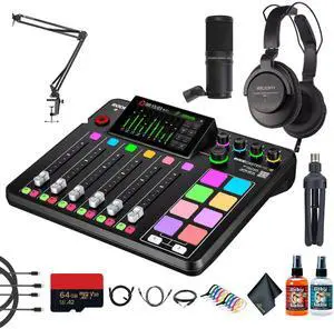 RODE RODECaster Pro II + Headphones + Podcast Microphone + Mic Arm Stand + More (Bundle)